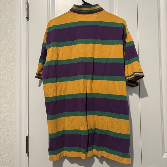 PERLIS Mens USA Mardi Gras Striped Crawfish Cotton Polo Golf Shirt XL Preppy - Picture 5 of 5